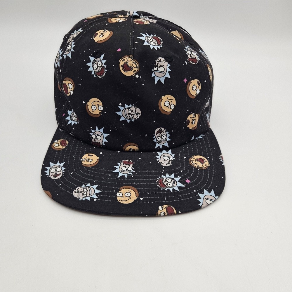 Rick and Morty Hat Cap Snap Back Black All Over Print Cartoon Show Bioworld Mens